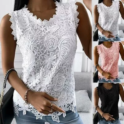 £3.59 • Buy Women Lace Sleeveless Tank Tops Vest Ladies Summer Casual Tee Blouse T-Shirt Top
