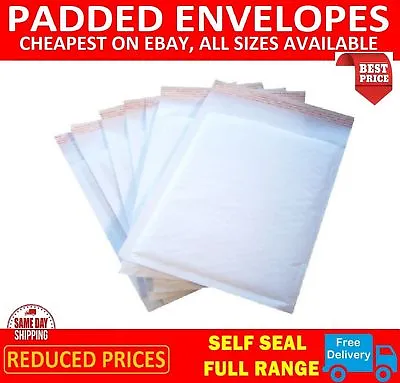 White Padded Bubble Envelopes Bags Postal Wrap - All Sizes - Various Quantites • £33.10