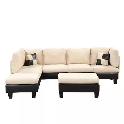 3 Piece Modern Soft Reversible Microfiber And Faux Leather Sectional Sofa... • $599.99