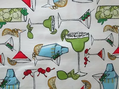 $4.49 • Buy Martini Cocktail Long Island Drinks Glass Shaker Blue Green Cotton Fabric FQ