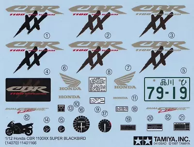 Tamiya Decals 1/12 HONDA CBR1100XX SUPER BLACKBIRD  .Item14070 From Japan • £17.42