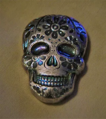 2 Oz  ~Day Of The Dead~ Blue Marigold Silver Skull (New) From Monarch Metals • $68