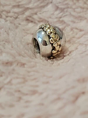 $56 • Buy Authentic Pandora Two Tone Saturn Flower Silver & 14k Gold Charm Retired 790179