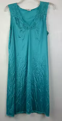 Vintage Vanity Fair Sz S Turquoise Blue Sleeveless Nightgown Nylon Soft • $14.99