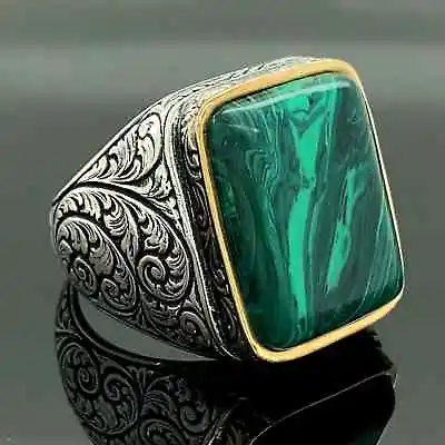 Malachite Gemstone Ring  Men Handmade Ring  Turkısh Handmade Ring • $75