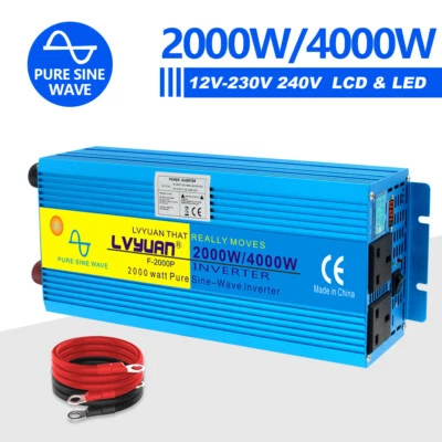 £169.99 • Buy 2000W 4000W Pure Sine Wave Power Inverter DC 12V To AC 230V 240V LCD Converter 