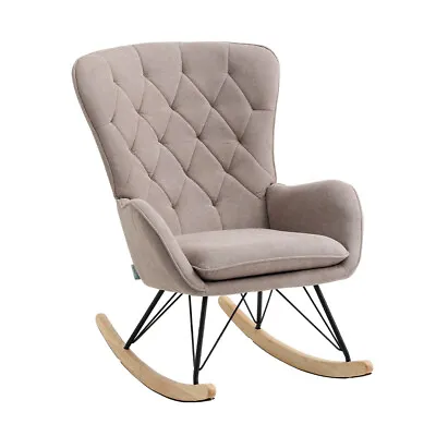 Upholstered Fabric Rocking Rocker Armchair Lounge Tufted Button Chair Rest Sofa • £119.95