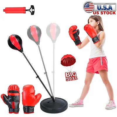 Kids Punching Ball Bag Junior Boxing Set Adjustable Height Free Standing +Gloves • $30.97