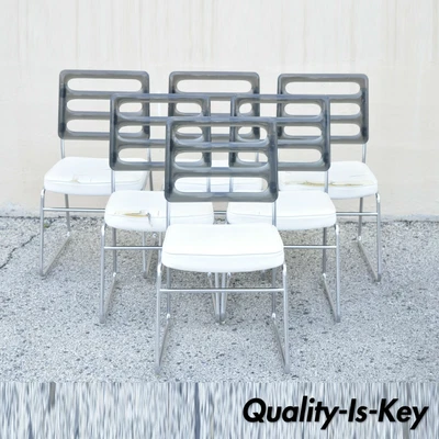 $1800 • Buy Mid Century Smoked Lucite Back Chrome Frame Base Dining Chairs - Set Of 6