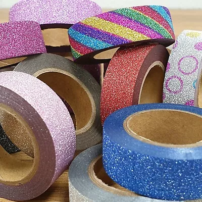 GLITTER WASHI TAPE Decorative Masking Self Adhesive Sticky Ribbon Trim 10M Long • £3.78