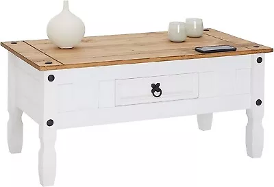 Corona White Coffee Table 1 Drawer Solid Wood Occasional Table Mexican Pine • £59.99