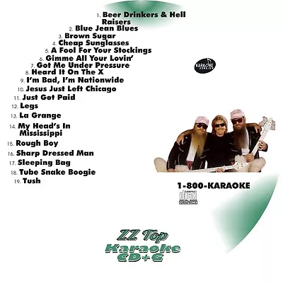 CUSTOM KARAOKE ZZ Top 19 GREAT SONGS Cdg CD+G RARE LEGS TUSH SHARP DRESSED MORE • $39.95