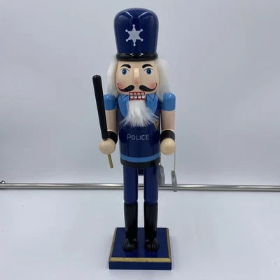$27.99 • Buy Wooden Painted Police Officer Nutcracker 14” With Nightstick Baton Handcuffs EUC