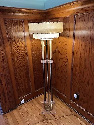 Mid Century Modern Atomic MCM Vintage Brass Lucite Floor Lamp Eames Era + Shade • $375