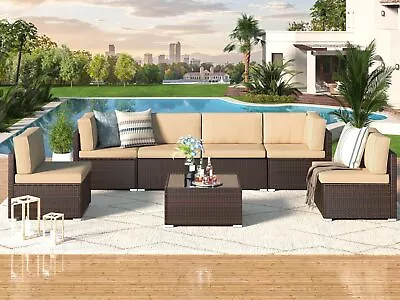 7-Pieces Patio Furniture Set Outdoor Sectional Sofa Rattan Wicker Sofa W/ Table • $439.99