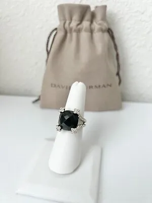 David Yurman Sterling Silver  Cushion On Point Diamond & Black Onyx Ring Size 7 • $399.99