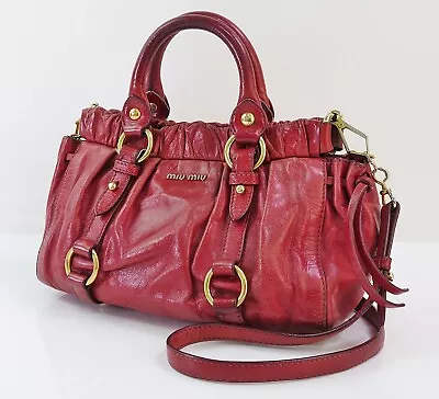 Auth MIU MIU Red Vitello Lux Leather 2-Way Mini Shoulder Bag Purse #56192 • $233.10