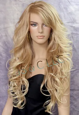 Long Blonde Mix Human Hair Blend Full Wig Goregeous Wavy Heat Safe WBVA 27/613 • $89.94