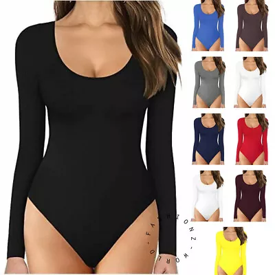 Women Long Sleeve Leotard Bodysuit Top Ladies Stretch Body Top Tee Shirt UK8-26. • £6.99