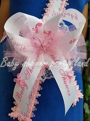 Baby Shower Mom To Be It's A Girl Sash Pink With Butterflies Ribbon And Corsage  • $16.99