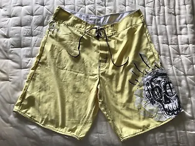 Board Shorts Oakley Style Yellow W/ Skull Detail Men’s Size 38 Nice Excellent • $30