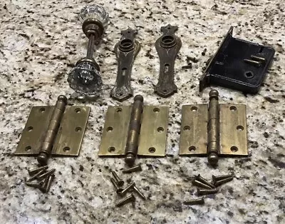 Vintage Mortise Set W/12 Point Glass Knobs Brass Hinges And Screws (no Key) • $26.99