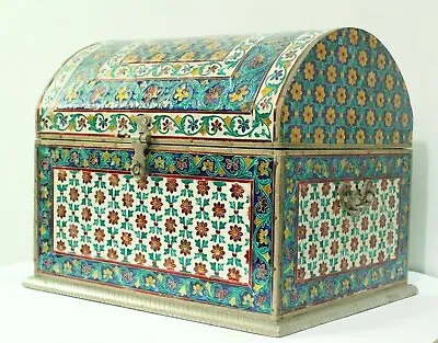 Handmade Meenakari Enamel Work Jewelry Storage Box Of Wooden With Silver Coated • $1101.99