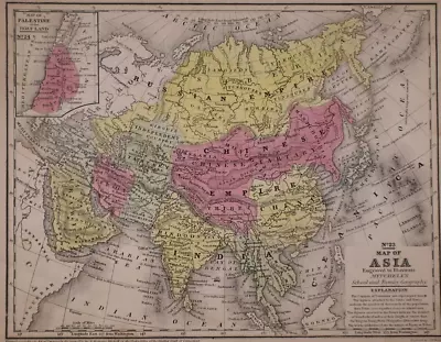 Dated 1839 Mitchell's Atlas Map ~ ASIA - HINDOOSTAN RUSSIAN & CHINESE EMPIRES • $18