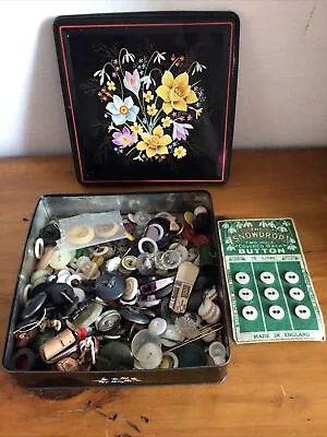 £12 • Buy Vintage Biscuit Tin Of Buttons Huntley & Palmers Springtime Haberdashery 