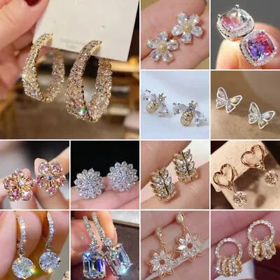 Elegant Cubic Zirconia Crystal Earrings Stud Drop Dangle Women Party Jewelry New • $1.73