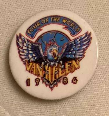 Vtg. 1984 1.50  Van Halen Band Pinback Button Tour Of The World David Lee Roth • $8