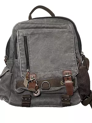 Canvas With Leather Backpack Canvas Shoulder Bag Canvas Travel Backpack • $20