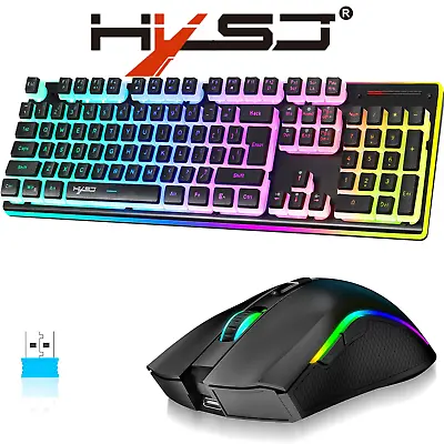 Rechargeable Wireless Full Size Keyboard With 4800DPI Optical Mice Set For Games • $48.99