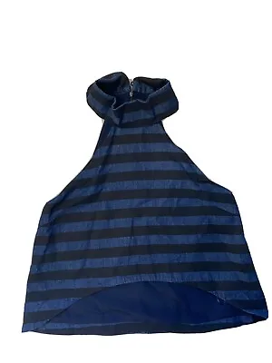 FINDERS KEEPERS Denim Blue & Black Halter Neck Dress Top - Sz L / 12-14 - BNWOT • $8
