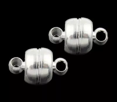 5 SILVER Plated MAGNETIC CLASPS ~ 11mm X7 Mm Barrel ~ Drum Shape  STRONG Magnets • $6.75
