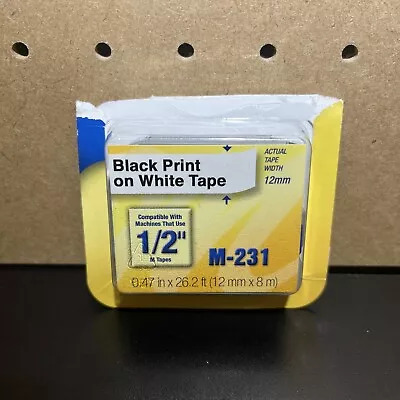 Brother M231 P-Touch Label Tape 1/2  Black On White 12 Mm Width • $8.95