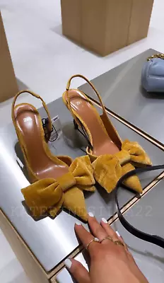 Zara New Woman Ss24 Mustard Velvet Slingback Shoes With Bow Ref:1226/310 • $127.99