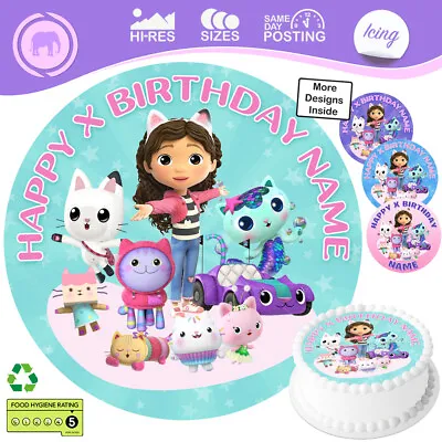 Gabbys Dollhouse Cake Topper Decoration Round Circle Personalised Edible Icing • £5.97