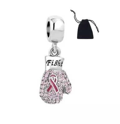 Breast Cancer Charm S925 Sterling Silver Charm + Pouch Breast Cancer Awareness • £15.99