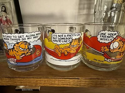 Set Of 3 Vintage 1978 GARFIELD McDonalds Clear GLASS COFFEE MUG Cup Jim Davis • $30