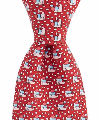 Vineyard Vines Made In USA Red BOYS Santa Whale Christmas 100% Silk Neck Tie NWT • $34.99