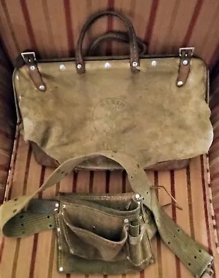 Vintage Klein Tools 5102-18 Heavy Duty Canvas Tool Bag Leather Straps & Handles  • $30