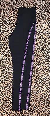 Victorias Secret PINK Purple Logo Black Leggings L • $16.99