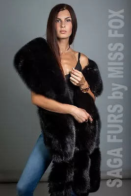  Black Blue Fox Fur Stole Detachable Tails • $310