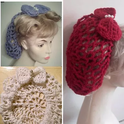 £16 • Buy Bow Hair Snood Crochet 1940s Hair Net Vintage Style Accessory Ww2
