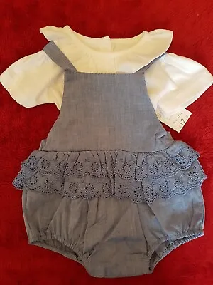 Baby Girls Blue And White  Two Piece Set 3-6 Months Brand Matalan New With Tags • £7