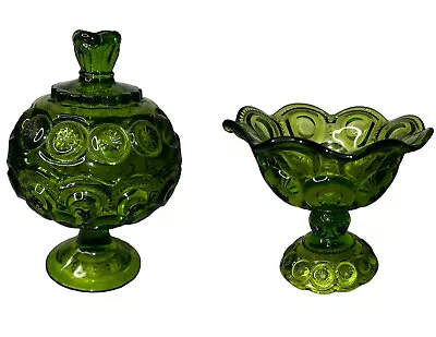 Moon & Stars L E Smith Candy Dish With Lid Compote Candy Dish Emerald Green • $40