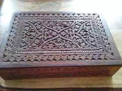 Hand Carved Sheesham Wood Box Double Sized. Use For Tarot Cards Or Jewellery Box • £22.50