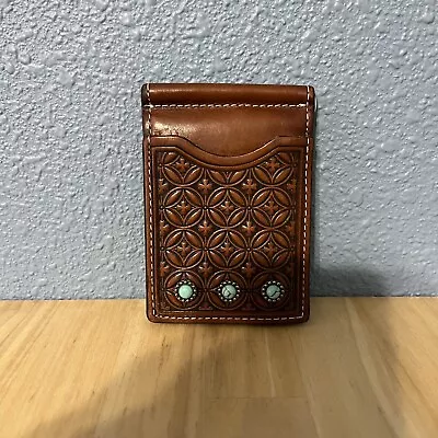 Nocona Men's Bifold Flip Case Style Wallet Tooled Turquoise Accent • $15.32