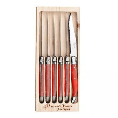 Jean Neron Laguiole 6 Piece Steak Table Knife Set - Red • $85.95